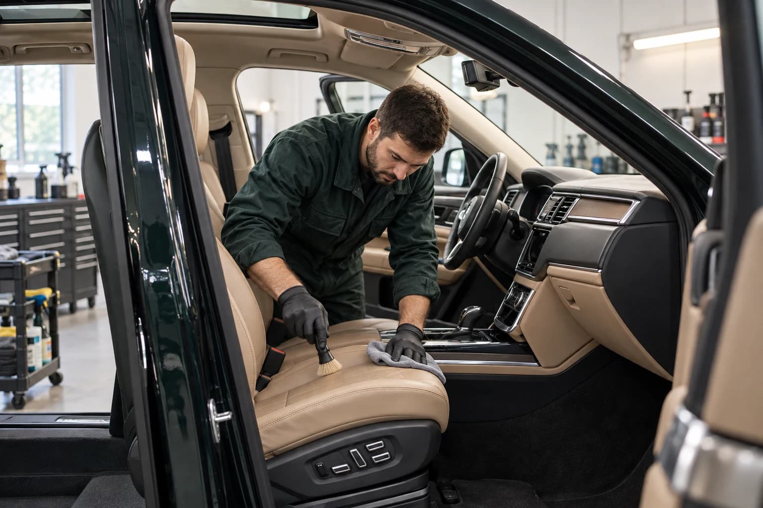 Cleaning a light leather car interior